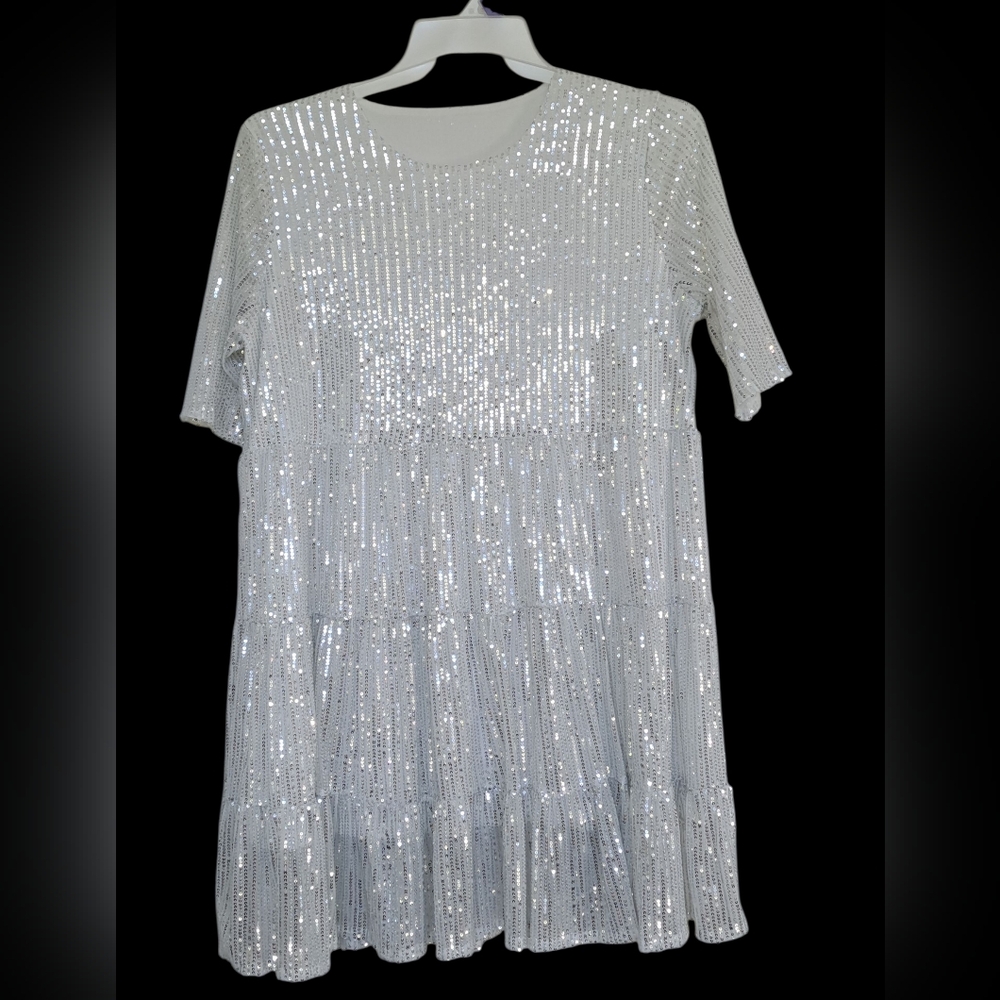 Sparkling White Sequin Midi Dress - Women's Party Dress